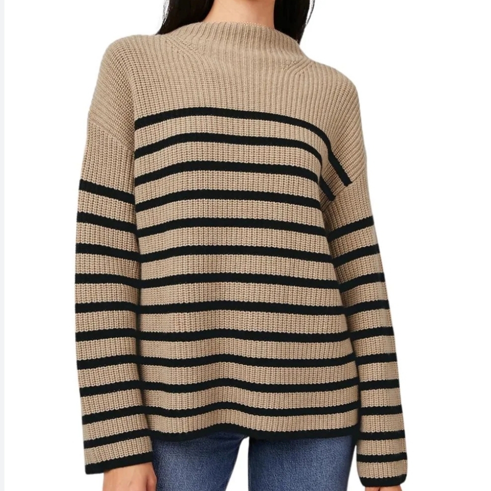 Rails Claudia Wool Cashmere Sweater Size XS Camel Stripe Funnel Turtleneck